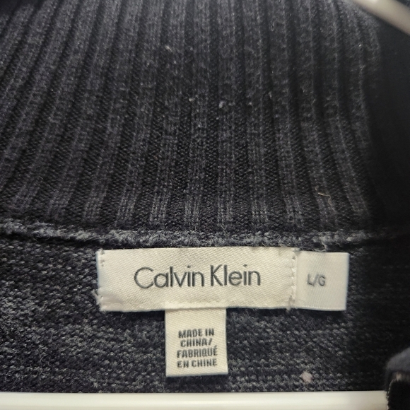 Calvin Klein Men's L 1/4 Zip Mock Turtle Neck Heathered Gray Cotton Sweater Y2K - Picture 4 of 6